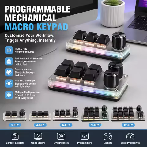 Red Switch Macro Keyboard Plug and Play Customized Knobs USB Mini Keypad For Desktop PC For Windows 