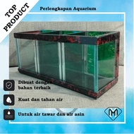 The complete aquarium set with three compartments includes various aquarium equipment.