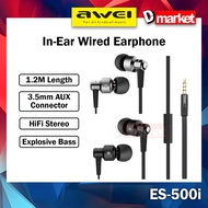 Awei ES-500i Wired Earphone Mini Stereo Surround Sound 1.2M Length Wired Headphone Awei Earphone Awe