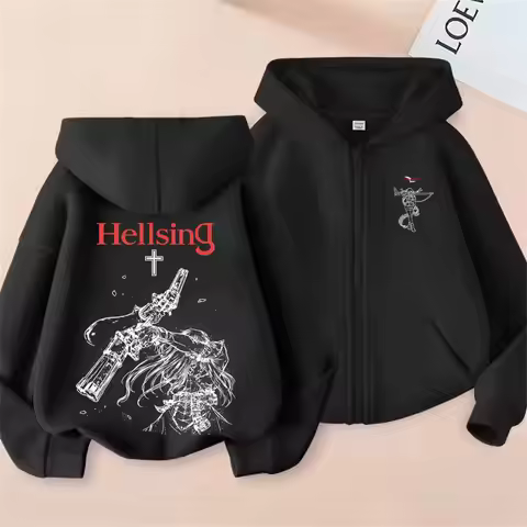 Anime Hellsing Abraham Van Helsing Vampire Alucard Zipper Hoodie Men Women 90s Manga Casual Oversize