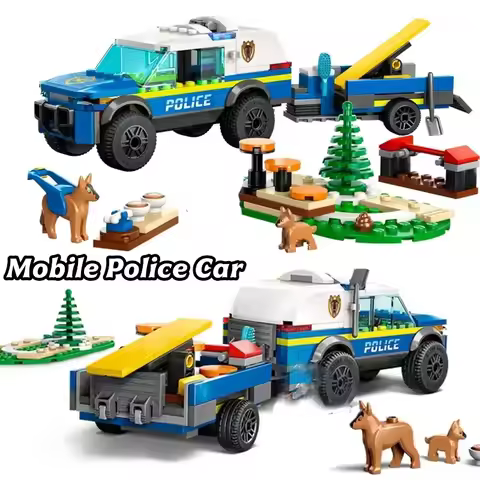 Compatible MOC Sets City Series Building Blocks Mobile Police Car Robust SUV Training Dog Children's