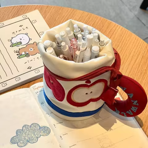 1pcs Apple Cylinder Pencil Case/Coca-Cola Chicken Leg Pencil Case Large Capacity Stationery Box Stat