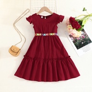 Dress Baby Girl 2-8 Tahun Birthday Baju Gaun Budak Perempuan Summer Maroon Floral Ruffled Sleeveless