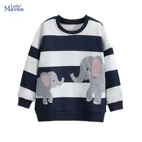 Little maven Children's Clothing Baby Boys Kids Clothes 2026 Autumn Spring New Cartoon Elephant Infa