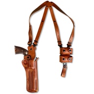 Premium Leather Vertical Shoulder Holster System with Double Speed Loader, Colt Python 357 Magnum Re