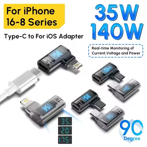 90 Degree 140W Type C To for Lighting OTG Adapter 35W Digital Display USB Connector for IPhone 16 15