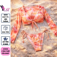 B991 (WITH BIGSIZE) Bikini 3 Women's Long Sleeve ColorfulPiece – Sexy Drawstring Swimsuit, Hot Trend