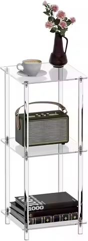 Acrylic Side Table, 11.8" x 11.8" x 28", 3-Tier Clear Nightstand/End Table for Small Spaces