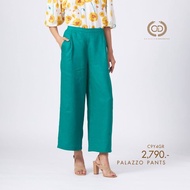 C&D - Linen Premium Palazzo pants กางเกงผู้หญิง ขายาว ทรงตรง สีเขียว C9Y4GR