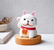 狗來富 招財法鬥名片架 手工木製擺飾 療癒小木雕公仔 招財貓