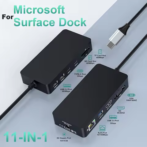 USB C HUB for Microsoft Surface Pro PD DC Charge Dock with HDMI 4K 60Hz VGA RJ45 Micro SD TF Card Re