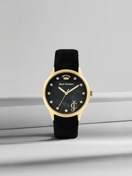 นาฬิกา Juicy Couture หน้าปัดกลมสีเหลือง สายกำมะหยี่ ทรงแอนะล็อก สำหรับผู้หญิง ขนาด 36X36 มม.