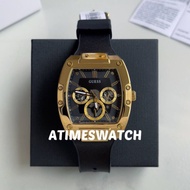 Guess Phoenix Multifunction Quartz Watch Gold Tone Case Black Genuine Leather/Silicone GW0202G1