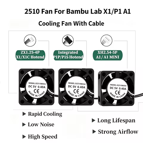 2510 Fan For Bambu Lab X1/P1 A1 Hotend Cooling Fan With Cable Rapid Cooling Fan For Bambu X1C P1S P1