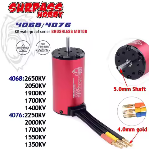 Surpass Hobby KK 4068/4076 Waterproof Brushless Motor 1700/2000/2250KV 5.0mm Shaft for RC 1/8 Drift 