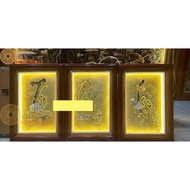 Phuc Loc Tho Painting 50x70cm Solid Bronze Panels with Led Lights, Wooden Frame