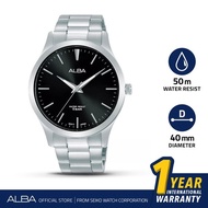 New Jam Tangan Pria Alba Prestige Quartz Stainless Steel Silver Black