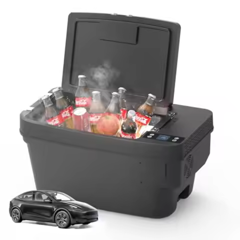 Tesla Cooler Car Refrigerator 12V, 35QT portable fridge freezer for travel/camping/road trips, alumi