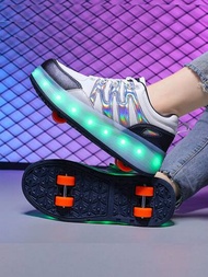 中性款led可充電發光鞋,多功能可轉換滾輪溜冰鞋,四季適用於戶外和運動,附帶可拆卸輪子,適合兒童