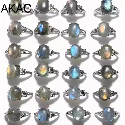 6rings 10rings Approx7-9*9-11mm AKAC natural labradorite ring natural stone women ring adjustable ri