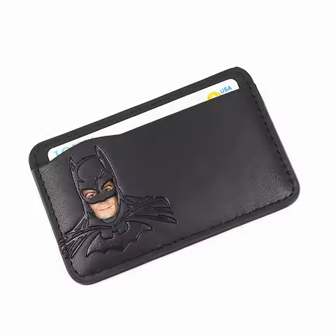 Leather Bat ID Wallet For Men Slim Card Holder Case Cover With Cutout Superhero Face Eyes Mask Gift 