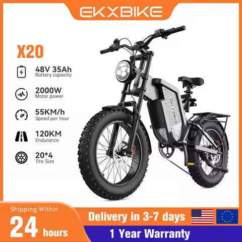 EKX X20 Electric Bike Mountain Moped Ebike 20 Inch Fat Tire 2000W 48V 35AH Men's Road EBike Electric
