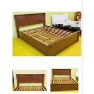 Bed frame queen size 5' double bed solid wood gloss dark brown katil kayu kelamin
