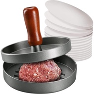 PIQUEBAR Burger Press Patty Maker Stainless Steel Hamburger Patty Press Mold Wood Handle Non-Stick w