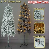 NUVOX Snow Slim Christmas Tree with Decoration Set 5/6/7FT Flocking Christmas Tree Downward Grow