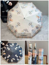 ⭐️BURBERRY⭐️黑色米白色經典熊圖案縮骨遮 雨傘 防紫外線遮 防曬遮 自動折疊度