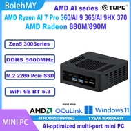 TOPC Mini PC AMD AI7 Pro 360 AI9 365 AI9 HX370 Radeon 880M 890M 2*DDR5 2*M.2 2280 NVME WIFI6E BT5.3 