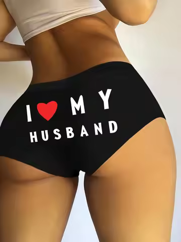 Varsbaby Women Boyshort with I Love My Husband Prints Underpant Big Size Panties Female Underwear Bo