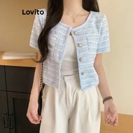 Lovito Elegant Blouse Plain Button Blouse for Women LNE50563