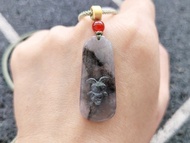 親翠 天然翡翠 冰飄烏雞漂亮奔跑兔牌無事牌調整式繩鏈 生肖