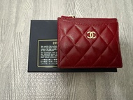 Chanel 紅色菱格紋卡片零錢包