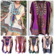 1 pcs Woman boho batik printed loose butterfly kelawar dress, baju kaftan pendek free size, ethnic t