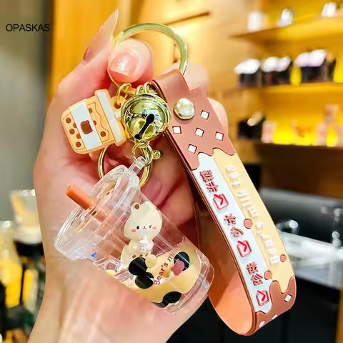 Cartoon Drink Bottle Keychain bubble tea Keyring liquid Lollipop Cute Mug Cup Cola Key Charm Bag Pen