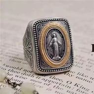 Misty Rain Hand Inlaid Retro Artistic Belief Holy Card Ancient Coin Atmospheric Ring Ring