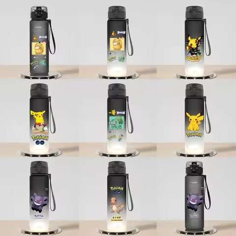 Bandai Pokemon Pikachu Squirtle Water Bottle Cute Kawaii Portable Outdoor Sports Plastic Cup with Ro