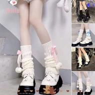 FKILLA Knitted Leg Warmers, Thermal Fleece Lined Pom-pom Leg Warmers, Bowknot Lolita Slouchy Leg War
