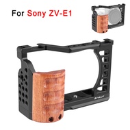Puluz กรงกล้องด้ามไม้สำหรับกล้อง Sony ZV-E1โครงเหล็กกันโคลงที่มีรูสกรูขนาด1/4 3/8นิ้ว