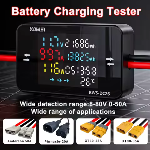 KWS-DC26 LCD Battery Charger Tester XT90 Tester XT60 Power Meter Anderson Connector Ammeter C14 Volt