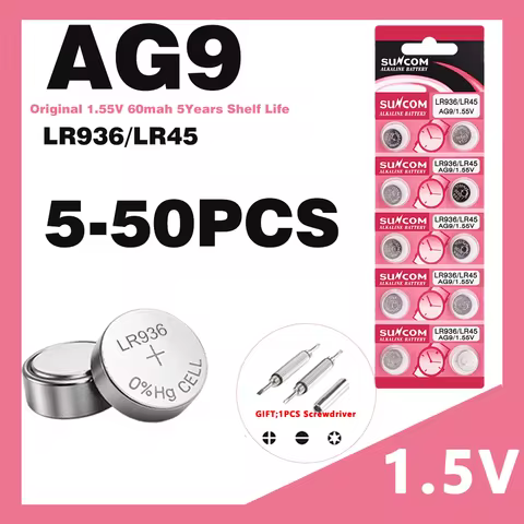 5-50PCS 1.55V AG9 60mAh Button Cell LR936 394 SR936SW CX194 LR45 G9A 194 394A SR936 L936F Cell Coin 