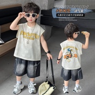 Boys Vest Suit Children Denim Shorts Two-Piece Suit 2026 Korean Style Baby Boy Casual Clothes LYAJIE