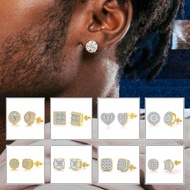European American Hip-Hop Zircon Earrings Men Women Full Diamond Gold-Plated Threaded Earring