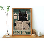 Retro Art Printing Canvas Canvas Print Black Cat Nice Butt Bathroom Poster Funny Farm Bathroom Toile