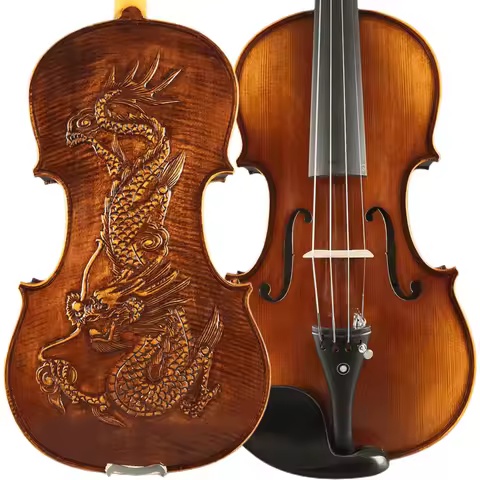 gt240505Pure handmade carving art carving dragon pattern violin tiger pattern maple wood performance