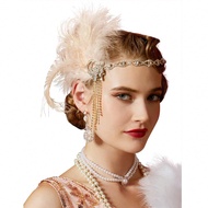 1920s Flapper Headband, Rhinestone Feather Roaring 20s Great Gatsby Headpiece Hair Accessories For W