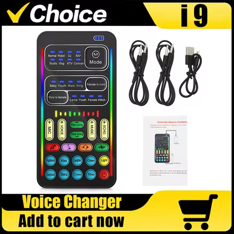 I9 Voice Changer Multiple Audio Effect Bluetooth-Compatible Live Sound Cards Ultra-Thin Portable for