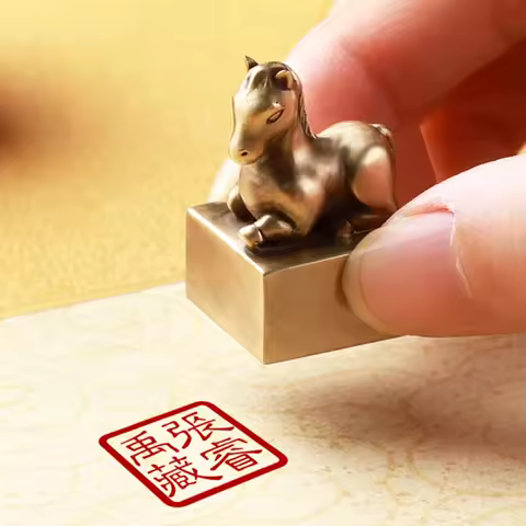 Chinese Name Stamp Calligraphy Painting Stamp Horse Carved Brass Metal Seal Custom English Katakana 